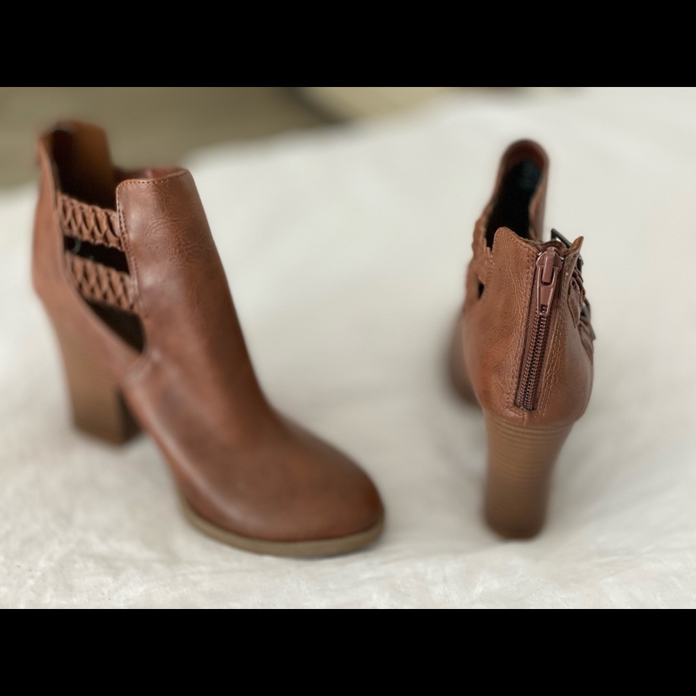 Brown leather booties